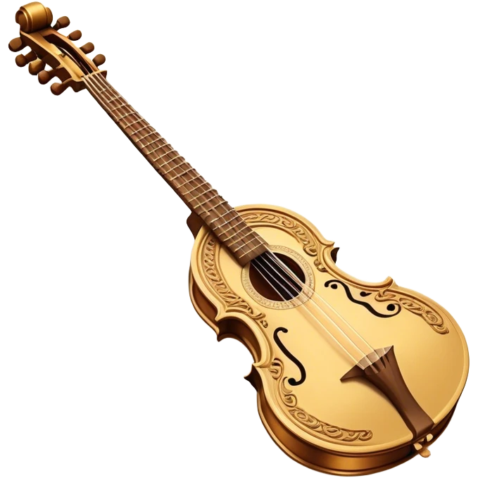 Bouzouki – Cinematic Realistic Bouzouki, depicted as a beautifully crafted Greek string instrument with a long neck and ornate fretwork, its polished wooden body reflecting warm golden light, set on a rustic background with soft shadows that evoke traditional Mediterranean music. emoji