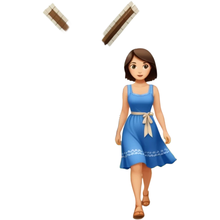 Pretty, sexy, slightly curvy white woman with short dark brown hair, walking near a Dutch windmill emoji