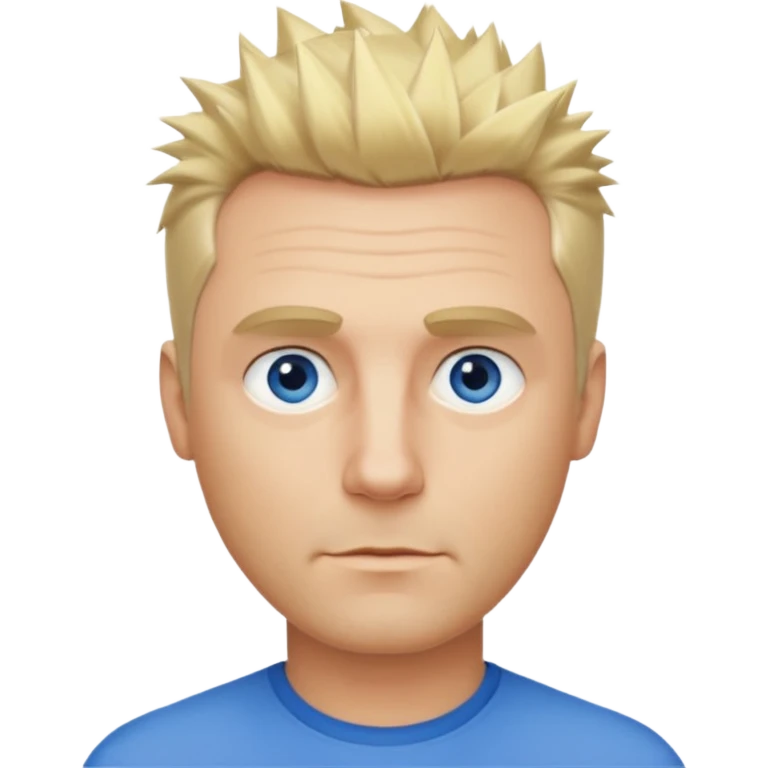 Create emoji of a single blonde guy short hair on the sides medium length slightly spiky pushed slightly to the right blue eyes define jawline middle aged emoji