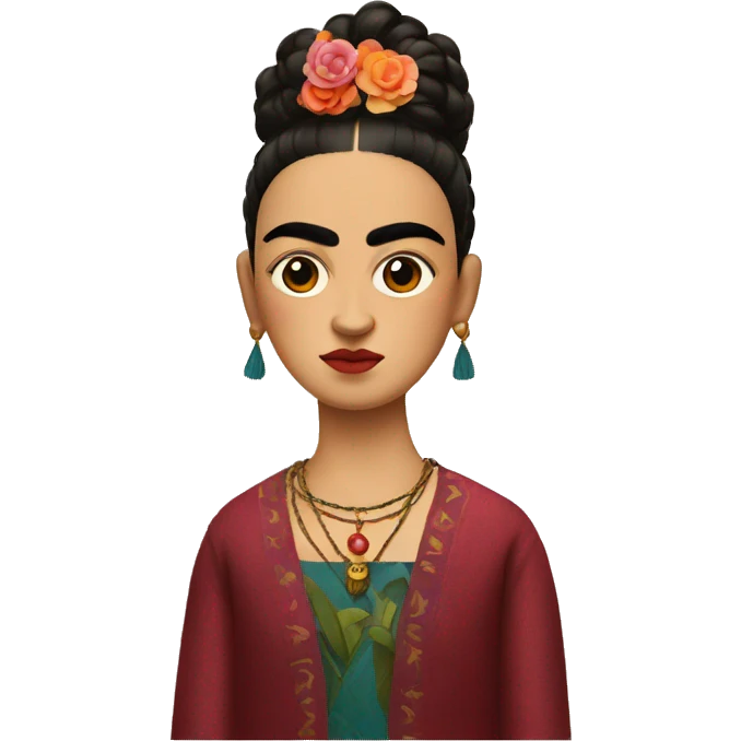 full body frida kahlo unibrow kid with paintbrush emoji