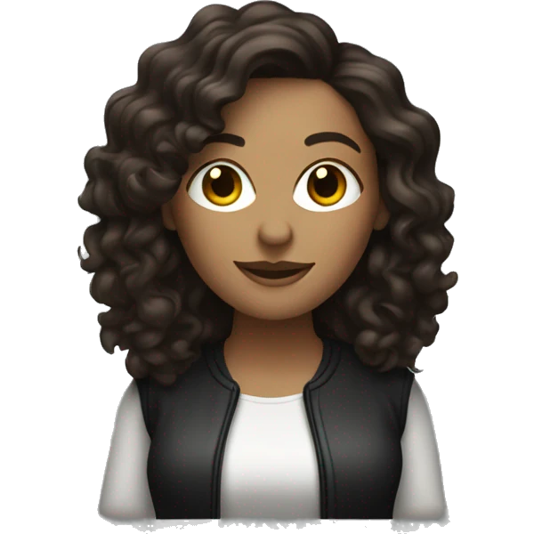 White woman with long dark brown curly hair DJing emoji