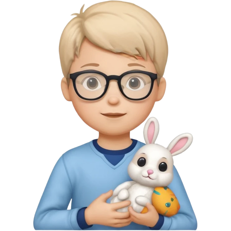boy kid with glasses → holding a toy rabbit emoji