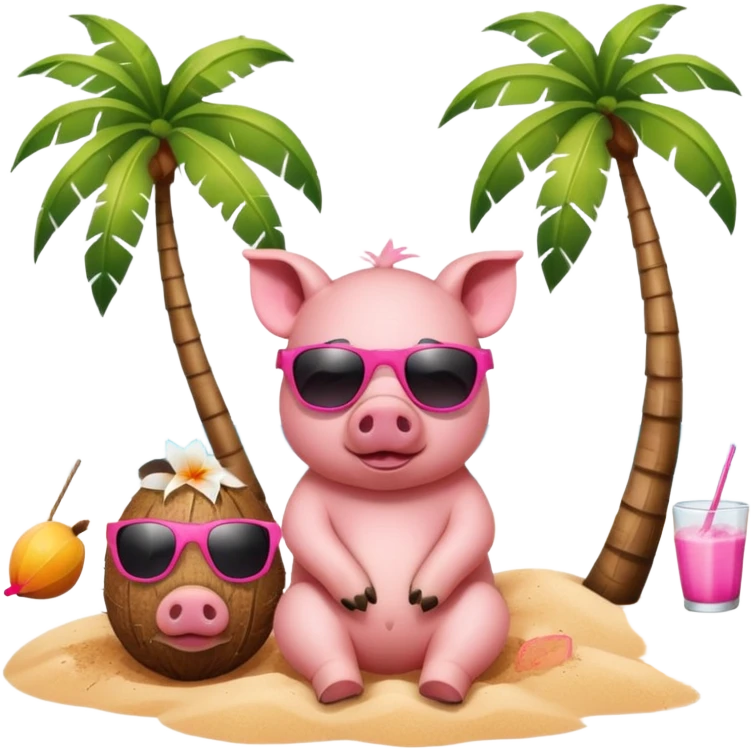 pig at beach with coconut tree emoji