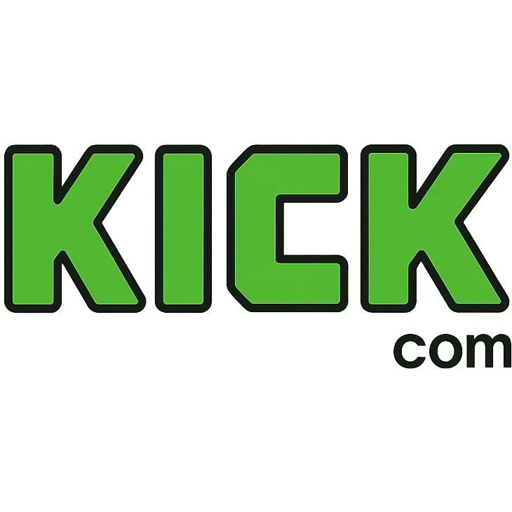 flat-toon style Kick.com logo, minimalist sans-serif wordmark, green accent, digital platform feel emoji