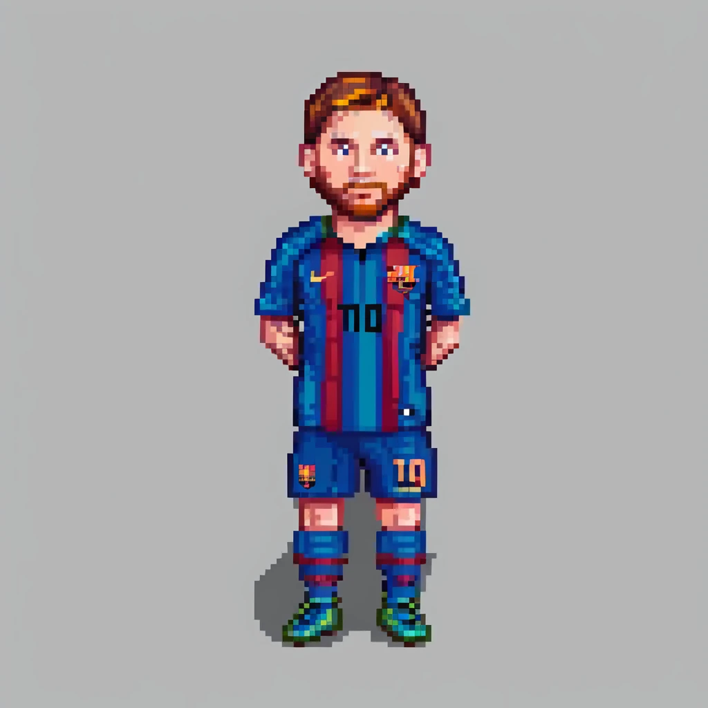 Lionel Messi in football uniform, pixel art style, simple background emoji