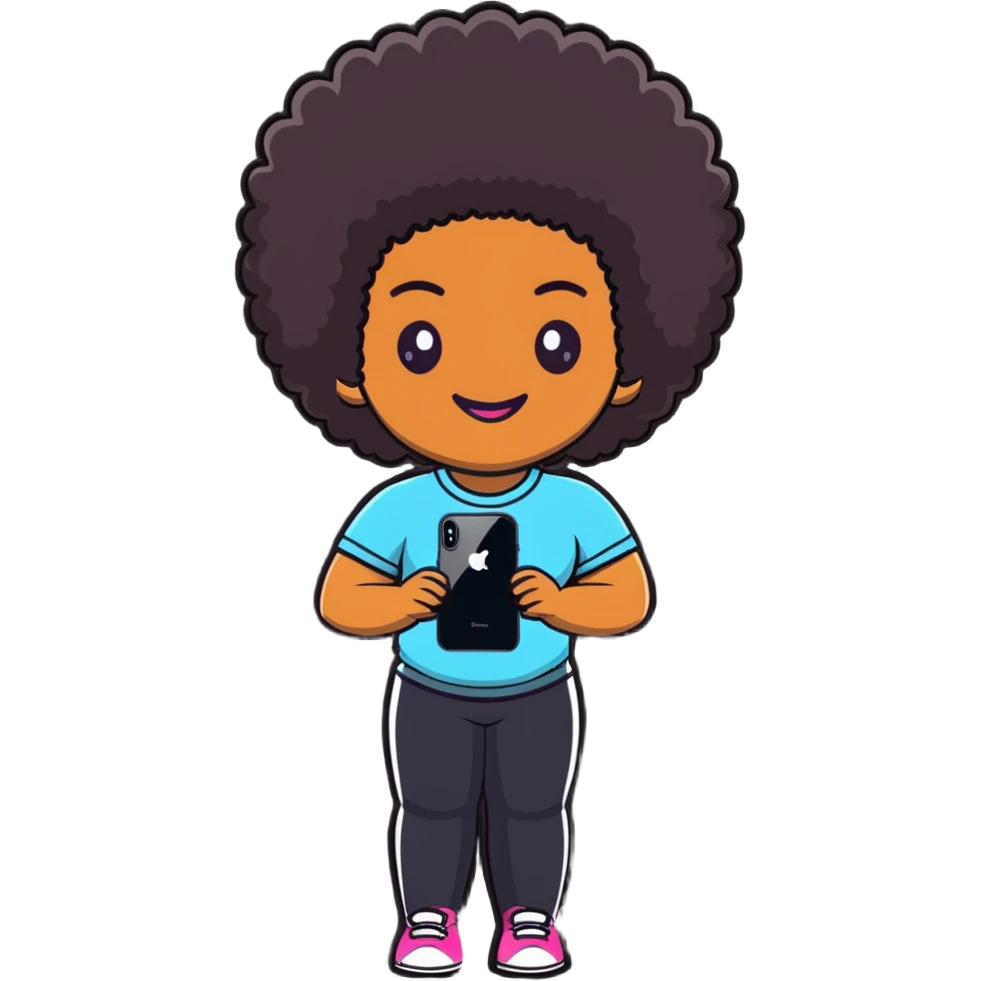 Afro-Caribbean female smiling, holding iPhone, recording emoji