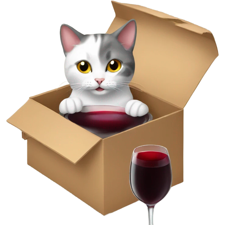 Cat Inside a box drinking red wine emoji