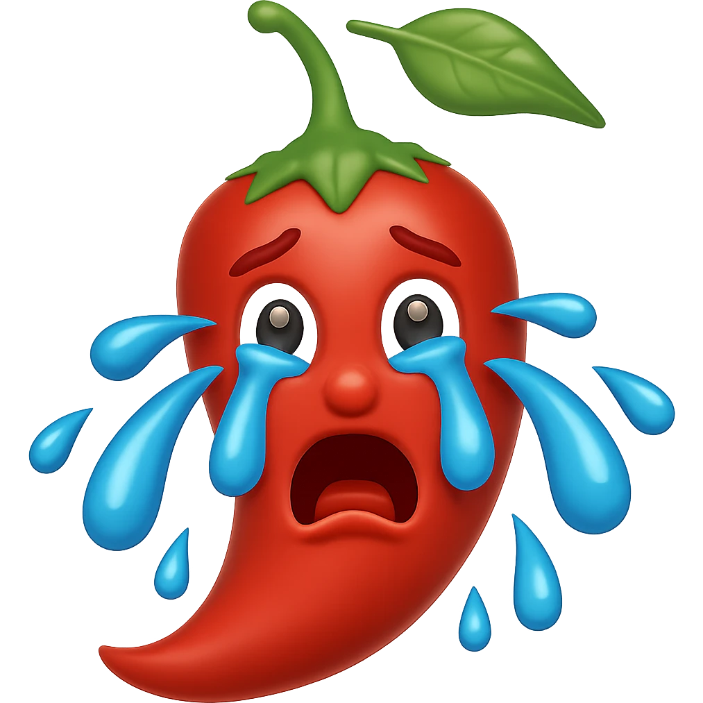 Add more large blue tears to the crying chili pepper, keep the background transparent. The style should resemble the original chili pepper crying illustration with transparent background. emoji