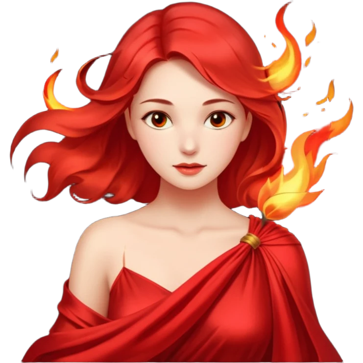 Woman slowly letting red silk fall from her shoulders, firelight flicker emoji