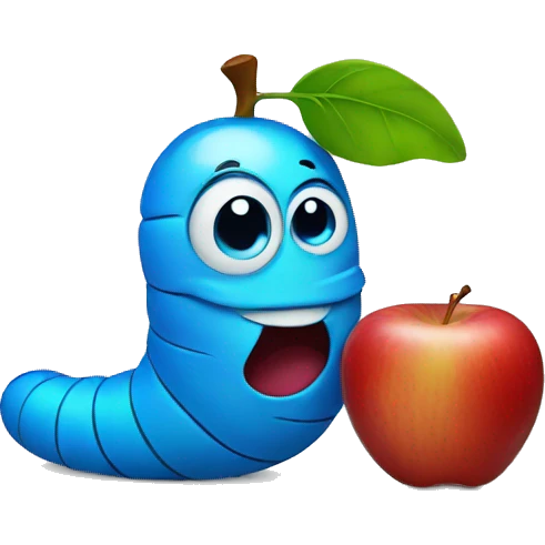 apple with a blue worm emoji