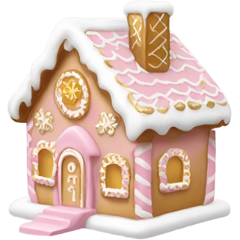 light pink and gold and white gingerbread house emoji