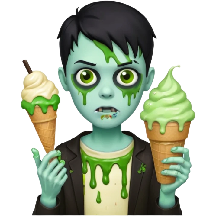 zoombie boy black hair, holding ice cream emoji