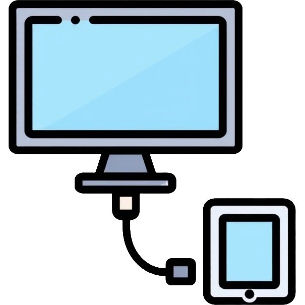 computer connected to smartphone with a USB wire emoji