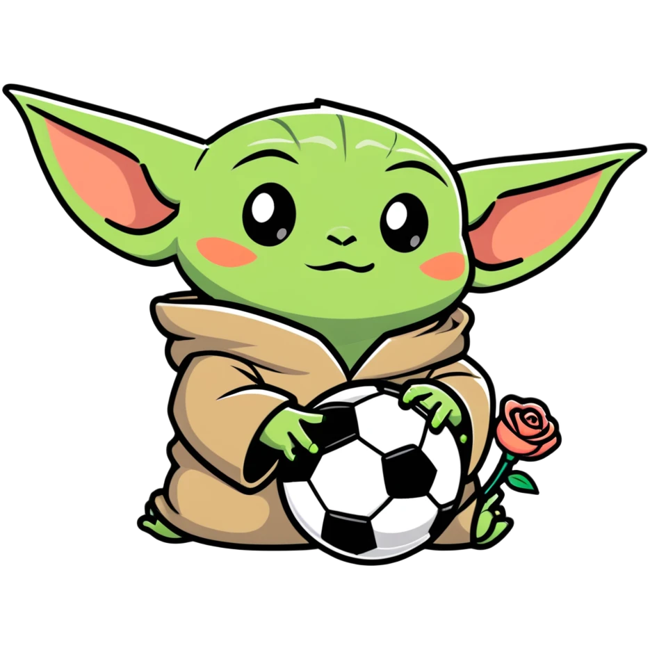 baby yoda holding soccer ball with roses emoji