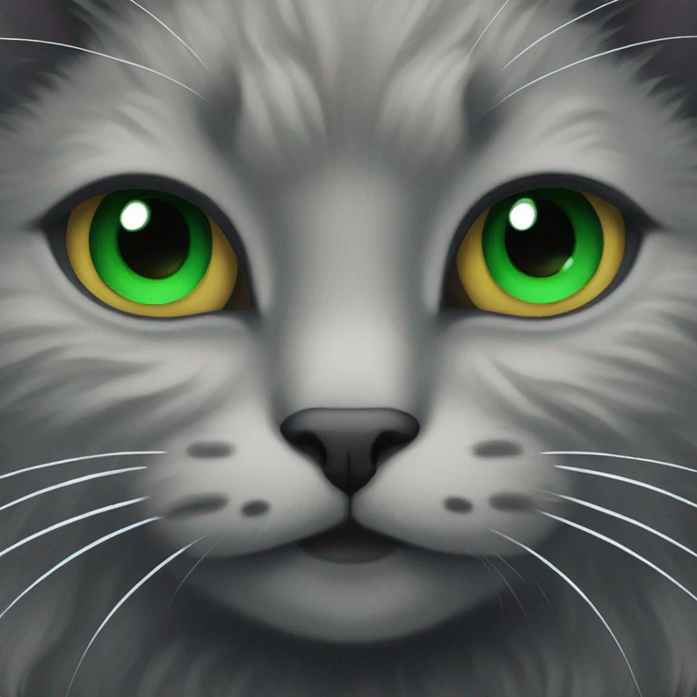 black fluffy cat with green eyes emoji