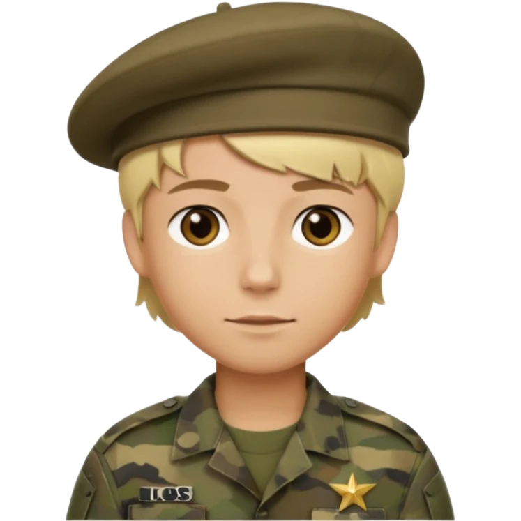 a soldier with short blonde hair in camo male in a beret  emoji
