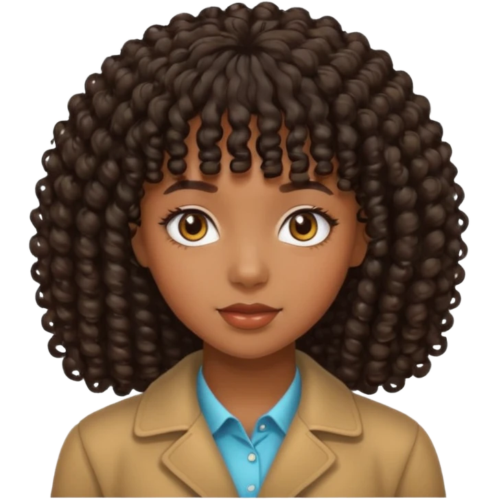 black girl with curly hair and bangs emoji