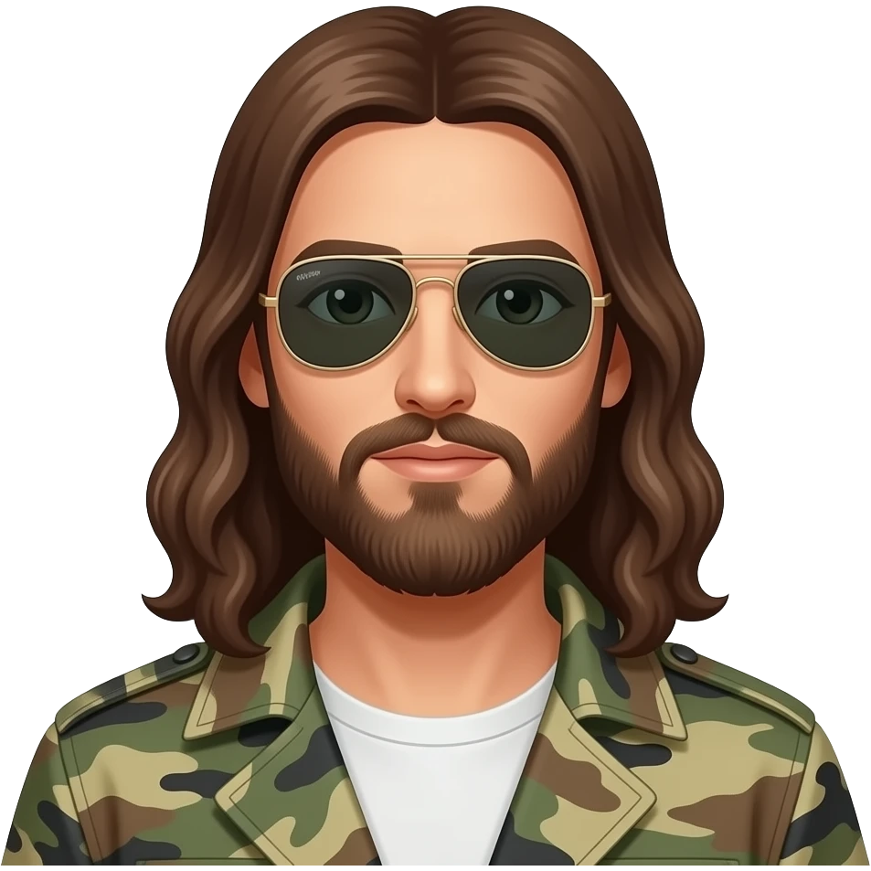 skinny Jesus Christ wearing Ray-Ban aviator  SHOOTER model and army coat emoji