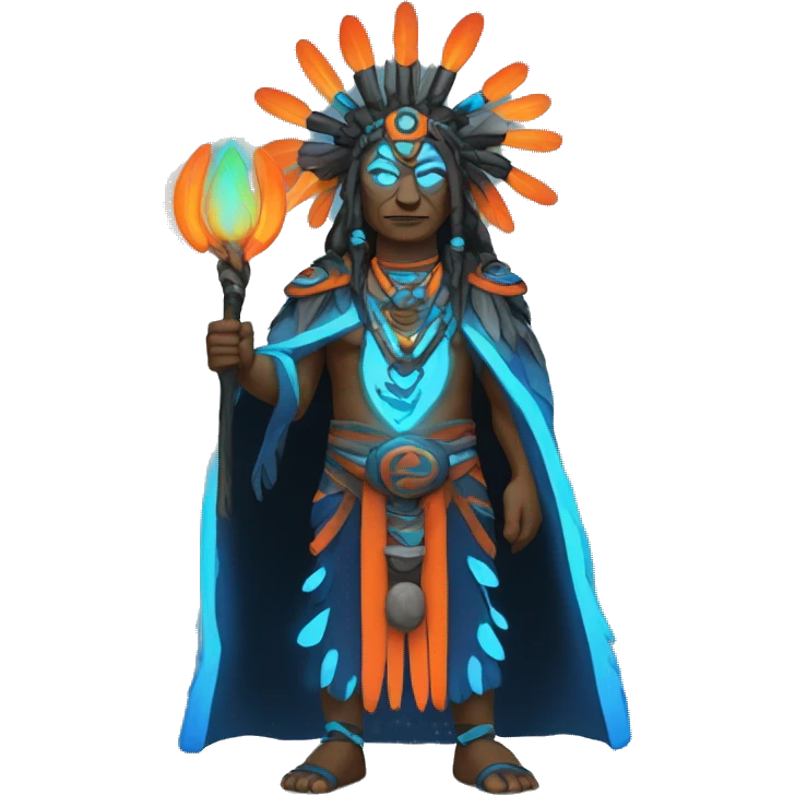 Tribal shaman in the robe and staff in black blue and orange neon colors emoji