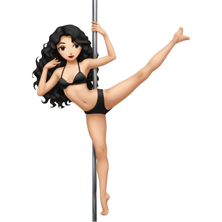 Naked girl, bare chest, bare hips, pole dance pose, sexy pose, long black wavy hair emoji