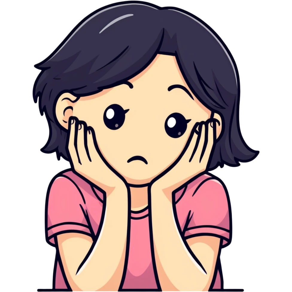sad girl with headache, holding her head emoji