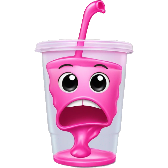 A spilled sippy cup with pink liquid, a twisted reflection of a face, representing confusion and emotional manipulation. emoji