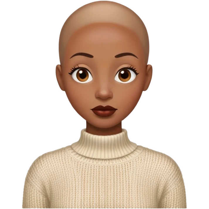 shiny skin wearing cream knitted sweater Alluring black woman wide nose bald head big brown lips  emoji
