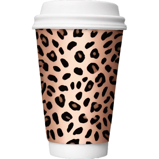 Single Realistic tall leopard print pattern design with rose gold on a take away coffee cup. emoji