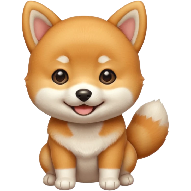 3 month old Shiba Inu puppy, big round eyes, soft orange and white fur, tiny paws, smiling expression, emoji style, simple vector, clean lines, soft shading, pastel background, centered, 1:1 ratio, high quality, cute sticker design emoji