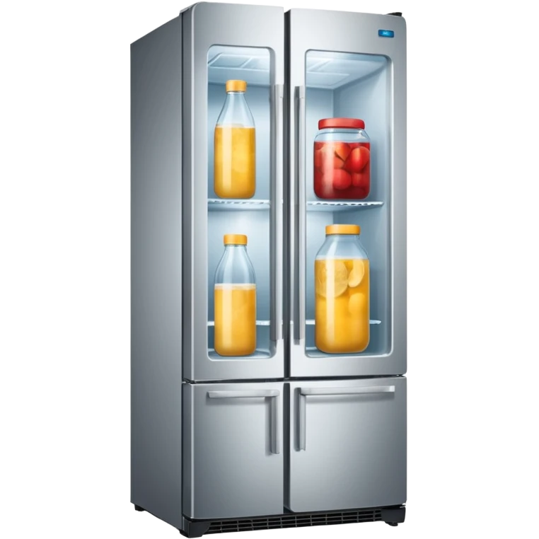 A refrigerator with a transparent front glass divided into three sections emoji