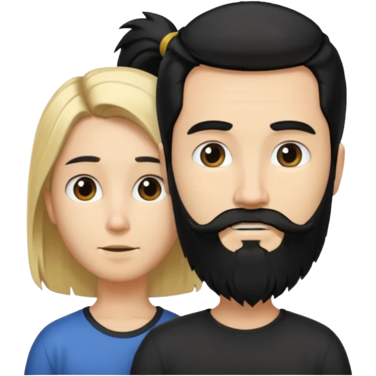 Man with long black hair tied in a tail and beard with a young blond short-haired without a beard emoji