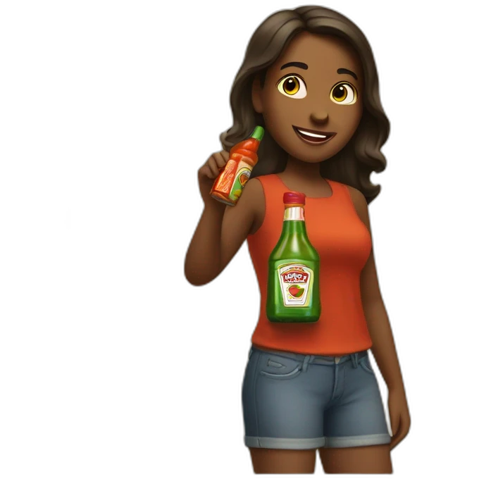 girl with tabasco botle and pickels emoji