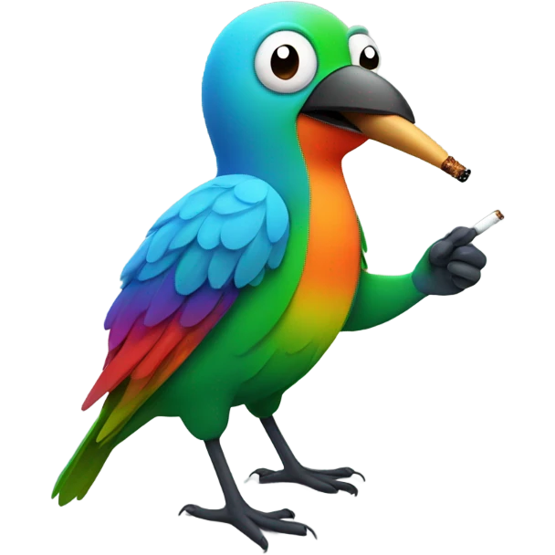 Colorful bird smoking a cigarettw emoji