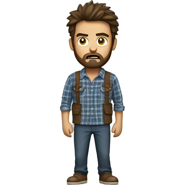 very angry man with a beard and short scruffy medium brown hair wearing a flannel shirt emoji