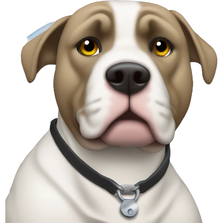 Heavy duty white Dodge ram truck. Driver three-quarter view with blue pit bull visible in the window emoji