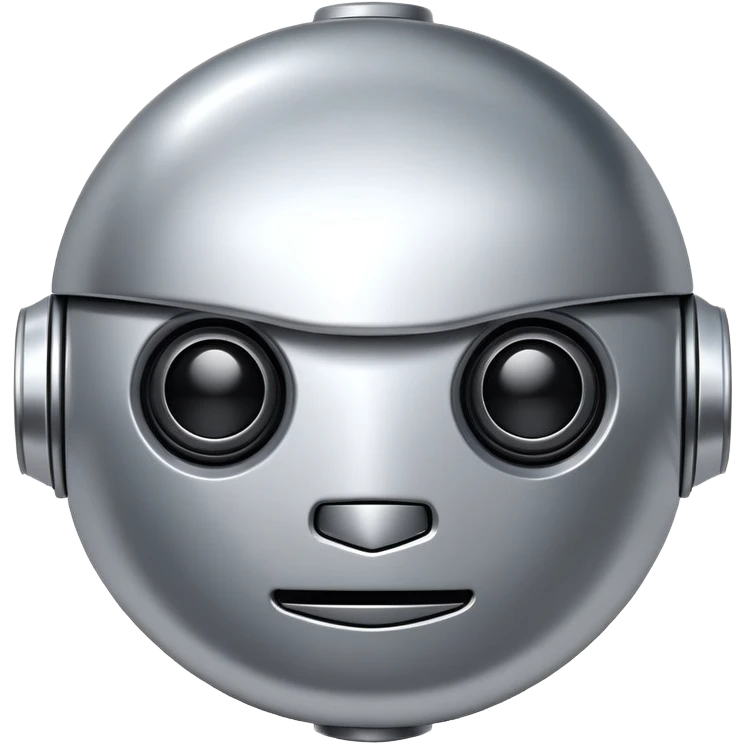 polished minimalistic perfectly round steel robot face, simple clean design emoji