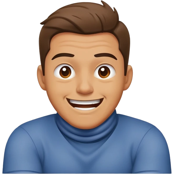 man crossing his arms around his neck while being mad but laughing emoji