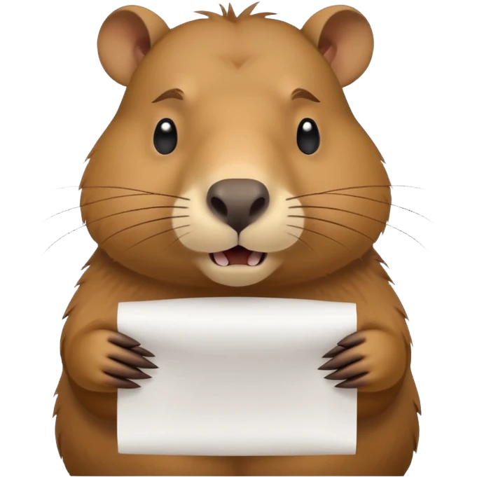 emoji of capibara chewing white paper, full height emoji