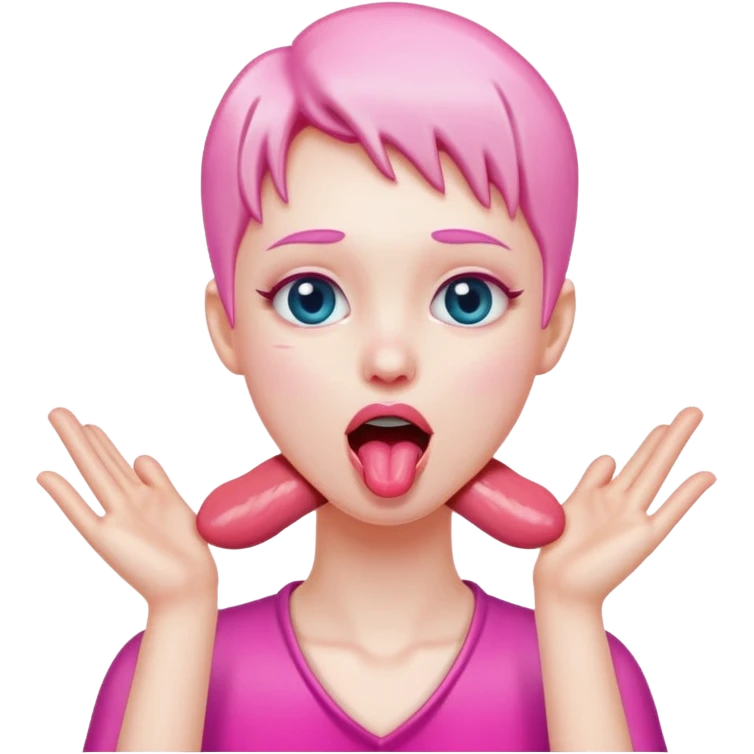 Two hands on the neck with their tounge out emoji