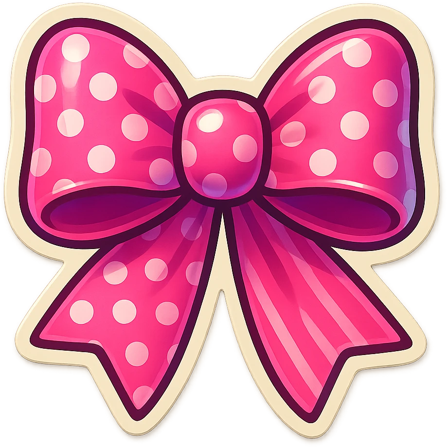 A pink bow sticker with polka dots, pink bow sticker with stripes emoji