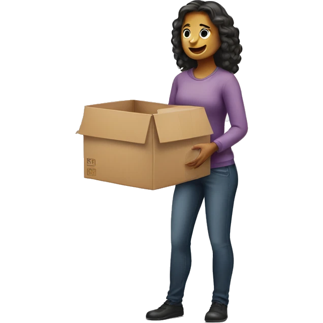 A woman who gives a box and opposite her a girl who gives her a carton emoji