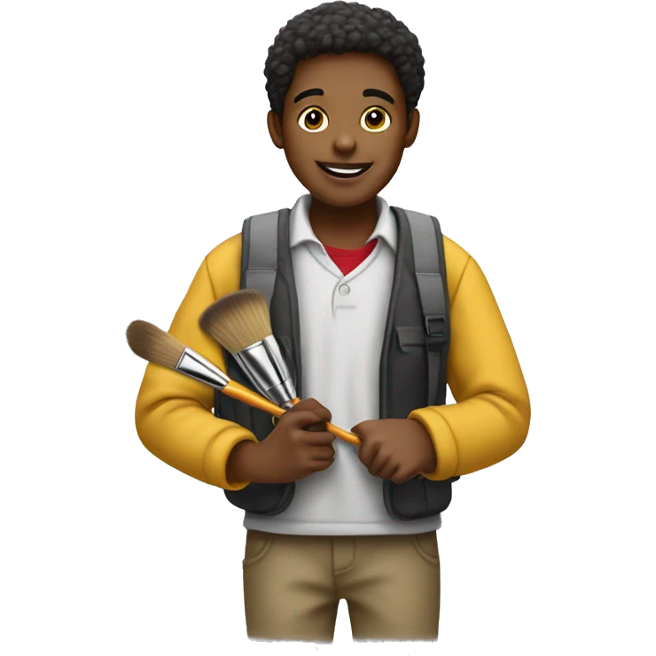one schoolboy holds little brush and palette emoji