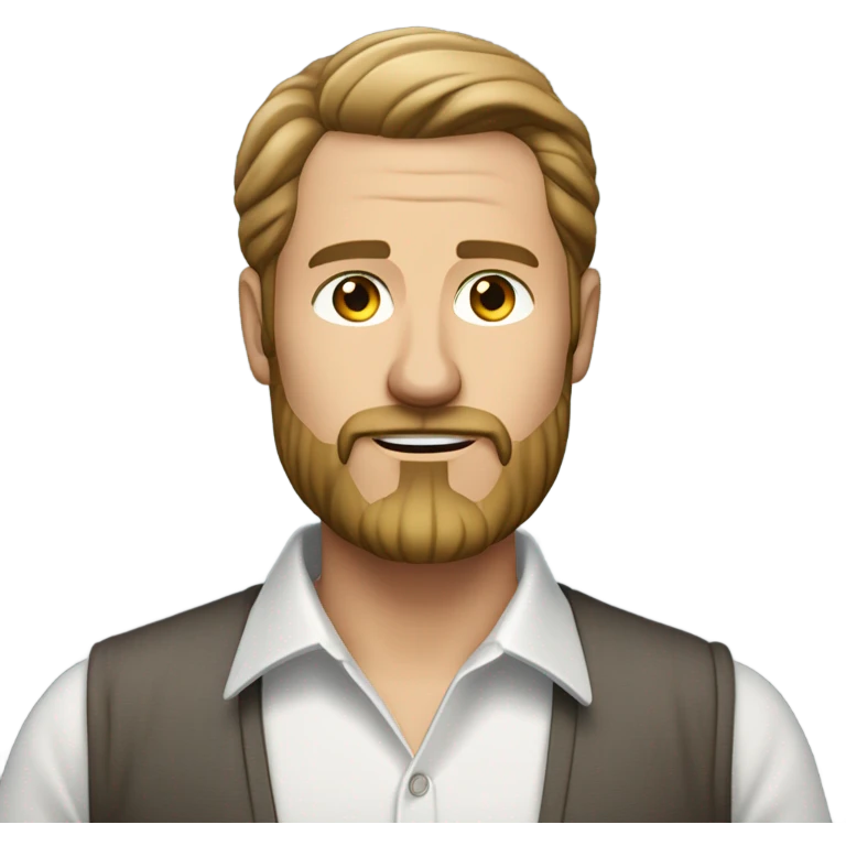 middle aged english man, short slicked back hair dark blonde, dark blonde medium length size full beard, in a smart unbuttoned shirt. emoji