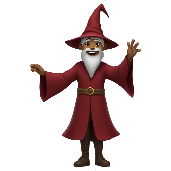 a wizard dressed in dark red happy. full body is shown emoji