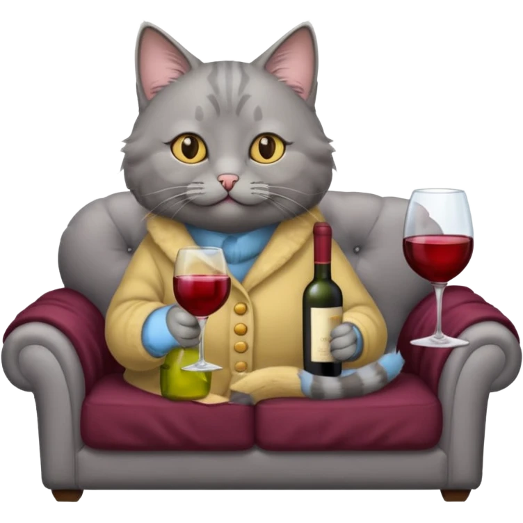 gray Cat sitting On A Couch With Wine emoji
