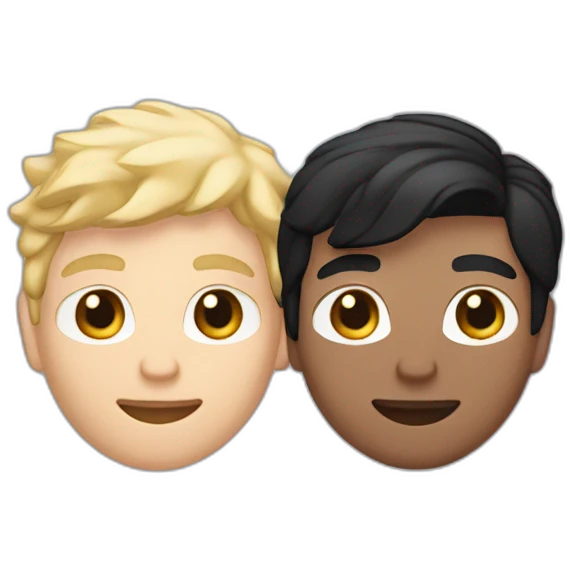 Gay couple, 1 guy Latino black straight black hair and 1 Australian white guy with blonde slightly curly hair holding a cat emoji