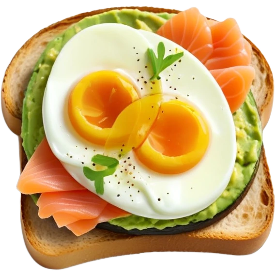 mashed avocado on sourdough toast with soft boiled egg and smoked salmon emoji