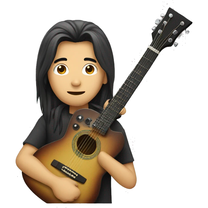 Long hair asian guy with guitar emoji