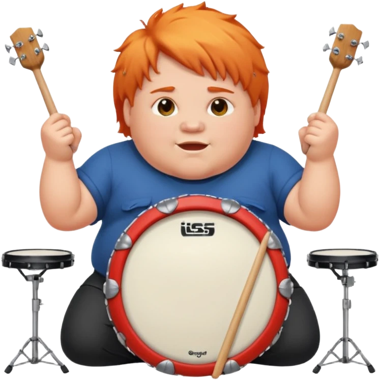 A chubby orange hair fan pounding a bass drum, cheeks puffing with energy. emoji