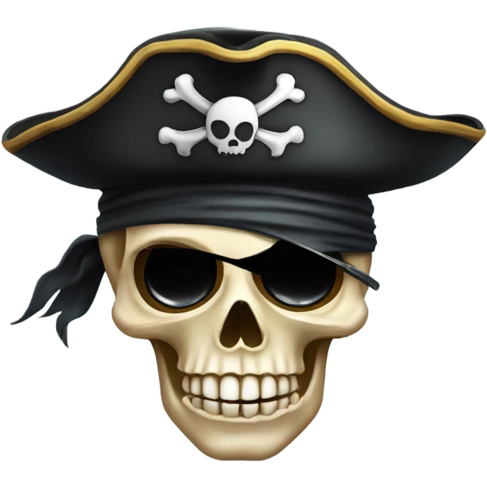 Pirate skull dark with eye patch and hat emoji